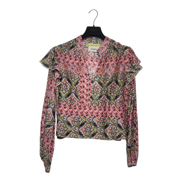 Chufy Kathmandu Heights Cotton Silk Dilli Blouse Deena Blue Boho Print Small - Picture 2 of 9